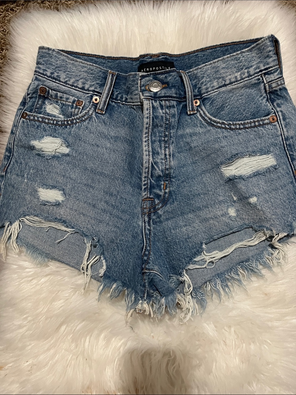 Aeropostale Light Blue Distressed Denim Cutoff Shorts